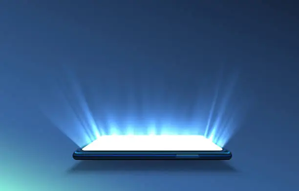 Vector illustration of Smartphone light screen, technology mobile display light.
