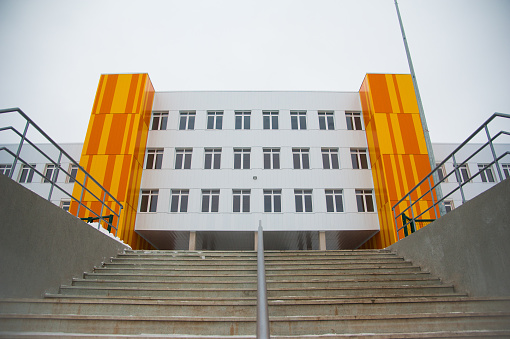 Modern new school building. Modern public school, exterior