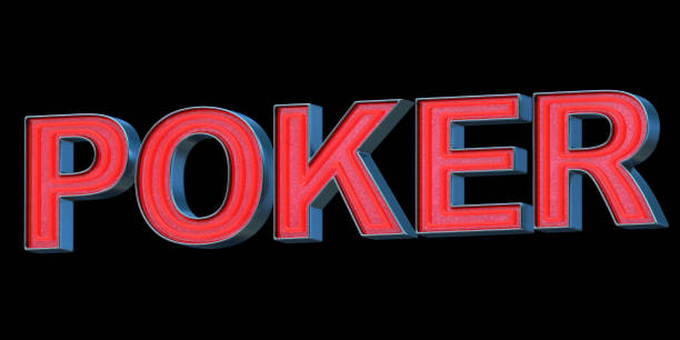 istock Red neon font - Word POKER 1201004155