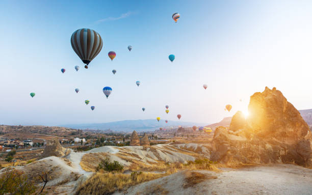 istock Hot air balloon flying over Cappadocia, Turkey 1201004998