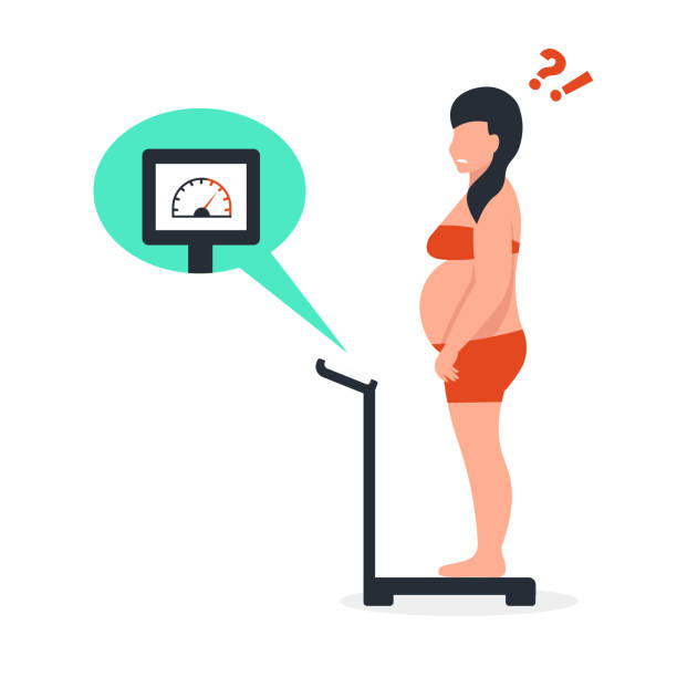 ilustrações de stock, clip art, desenhos animados e ícones de fat woman on the scales isolated - dieting weight scale doctor patient