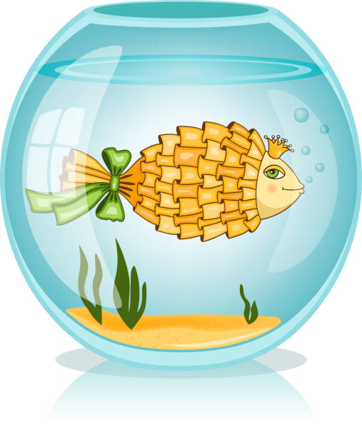goldfish bowl Goldfish swiming in the bowl vector illustration cartoon of fish with lips stock illustrations