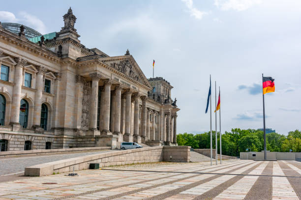French Church (French Cathedral) on Gendarmenmarkt square, Berlin, Germany Reichstag building (Bundestag - parliament of Germany) in Berlin bundestag stock pictures, royalty-free photos & images