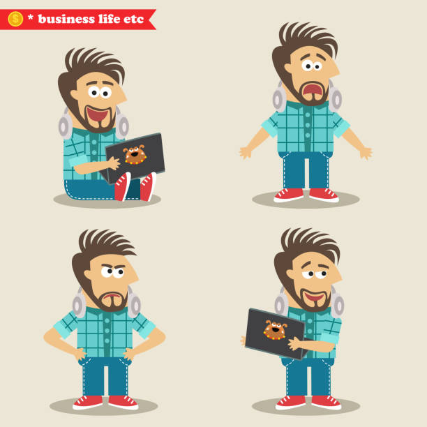 деловой жизни он представляет - nerd men computer cheerful stock illustrations