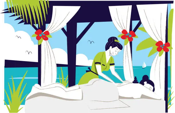 Vector illustration of Massage on the Beach