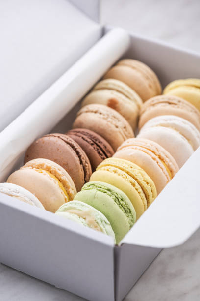 istock Box with Colorful Pastel Macaroons Cookies 1201017486