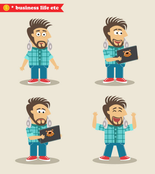 деловой жизни он представляет 2 - nerd men computer cheerful stock illustrations