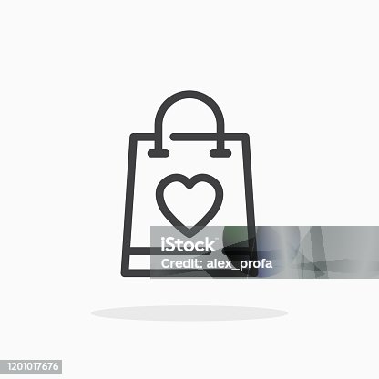 istock Shopping bag with heart icon in line style. 1201017676
