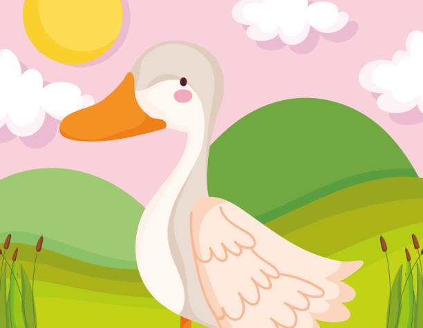 istock goose bird grass sun clouds farm animal cartoon 1201017694
