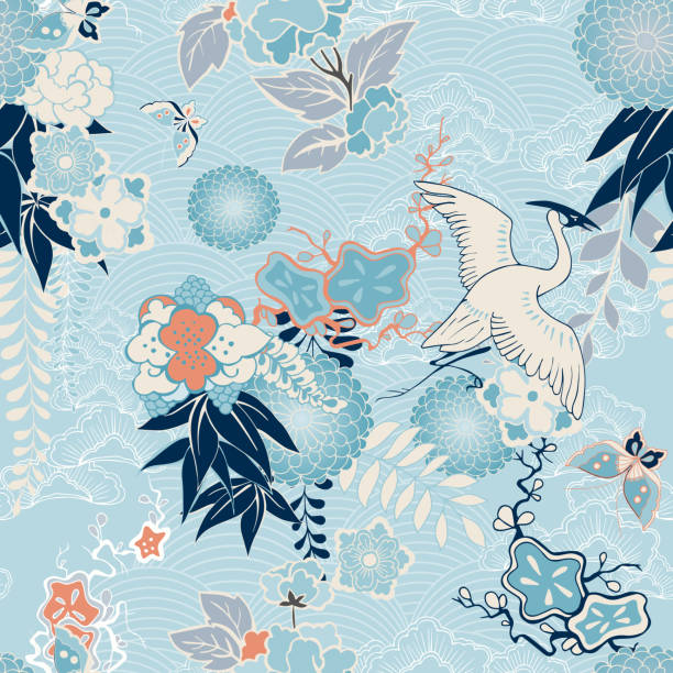 ilustrações de stock, clip art, desenhos animados e ícones de kimono background - pattern bird seamless backgrounds