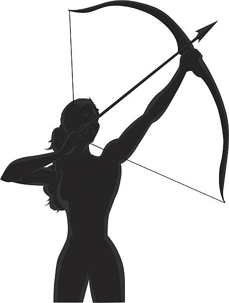 kontur weibliche archer - archery bow arrow women stock-grafiken, -clipart, -cartoons und -symbole