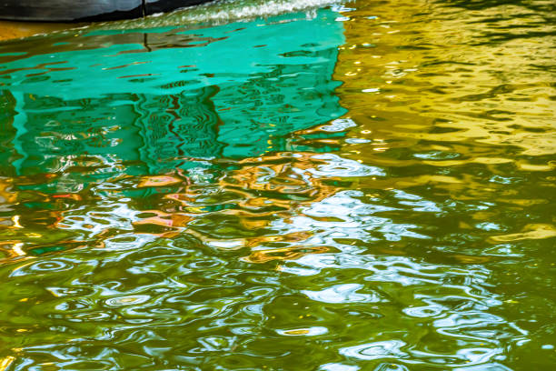 Boat Reflection Abstract Background River Walk San Antonio Texas. 15 Mile River Walk created in the 1960s to deal with flood problem.