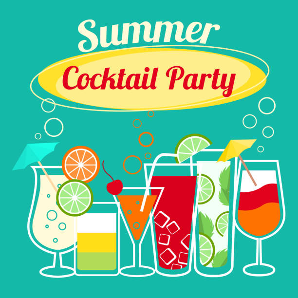 cocktails design - party hat cocktail time drink stock-grafiken, -clipart, -cartoons und -symbole