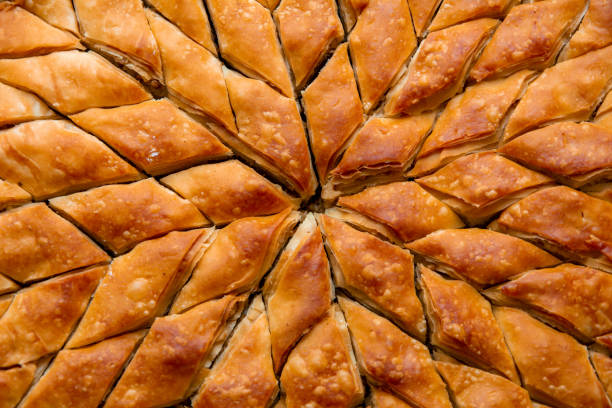 homemade turkish dessert or baklava in close-up, top view - turkey turkish culture middle eastern culture middle east imagens e fotografias de stock