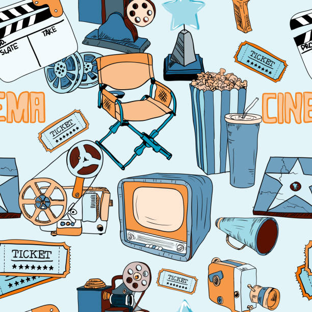 cinema Cinema film entertainment decorative seamless pattern with director chair drink clapper design elements vector illustration seamless wallpaper video stock illustrations