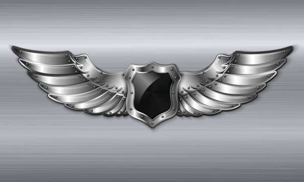 illustrations, cliparts, dessins animés et icônes de bouclier ailé en métal - wing insignia metal silver