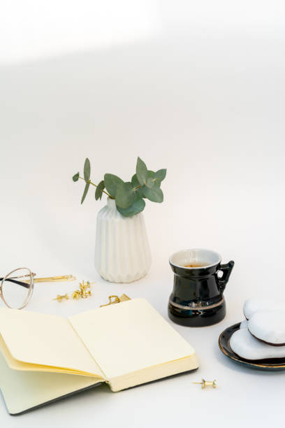 istock Valentine's Day composition. Female desktop with cup of coffee 1201038485