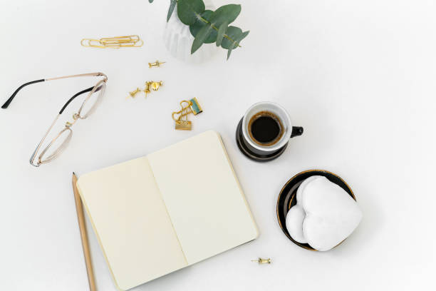 istock Valentine's Day composition. Female desktop with cup of coffee 1201038522