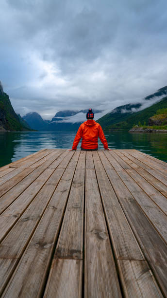 istock Tourist on Stegastein viewpoint, Norway 1201039447