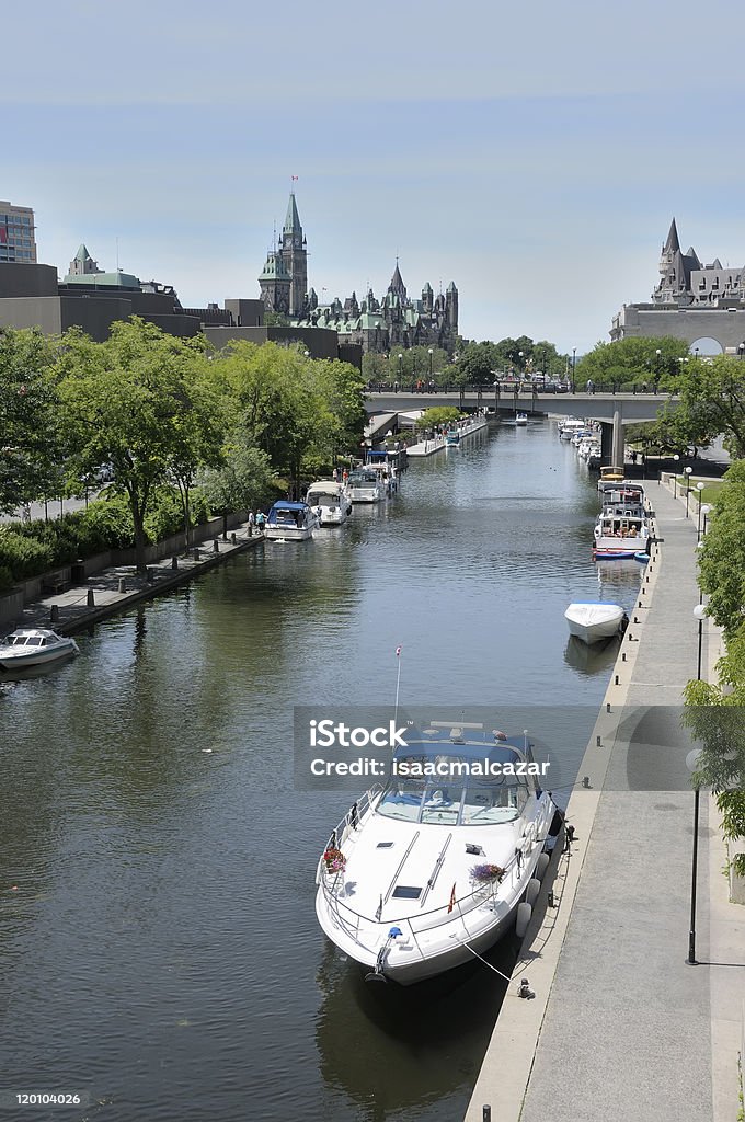 Waterway in Ottawa, Canada Waterway in Ottawa. The parliament in the background. Architecture Stock Photo