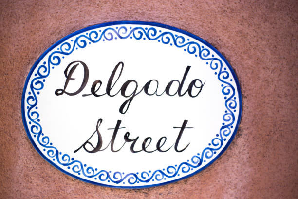 Santa Fe, NM: Ceramic Street Plaque “Delgado Street,“ on Santa Fe’s historic East Side.