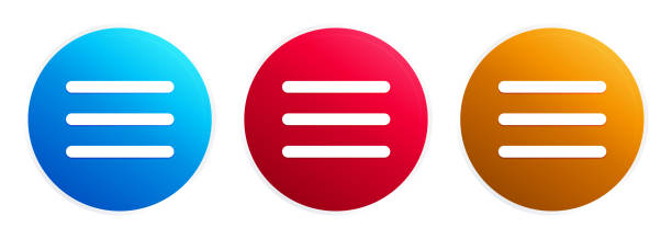 Hamburger menu bar icon premium trendy round button set Hamburger menu bar icon isolated on premium trendy round button set expandable icon stock illustrations