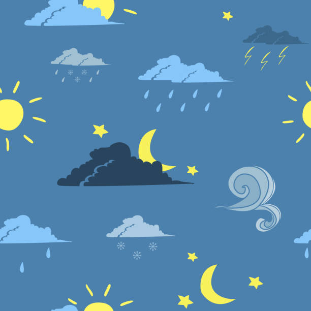 ilustraciones, imágenes clip art, dibujos animados e iconos de stock de patrón del tiempo oscuro - seamless pattern meteorology snowflake