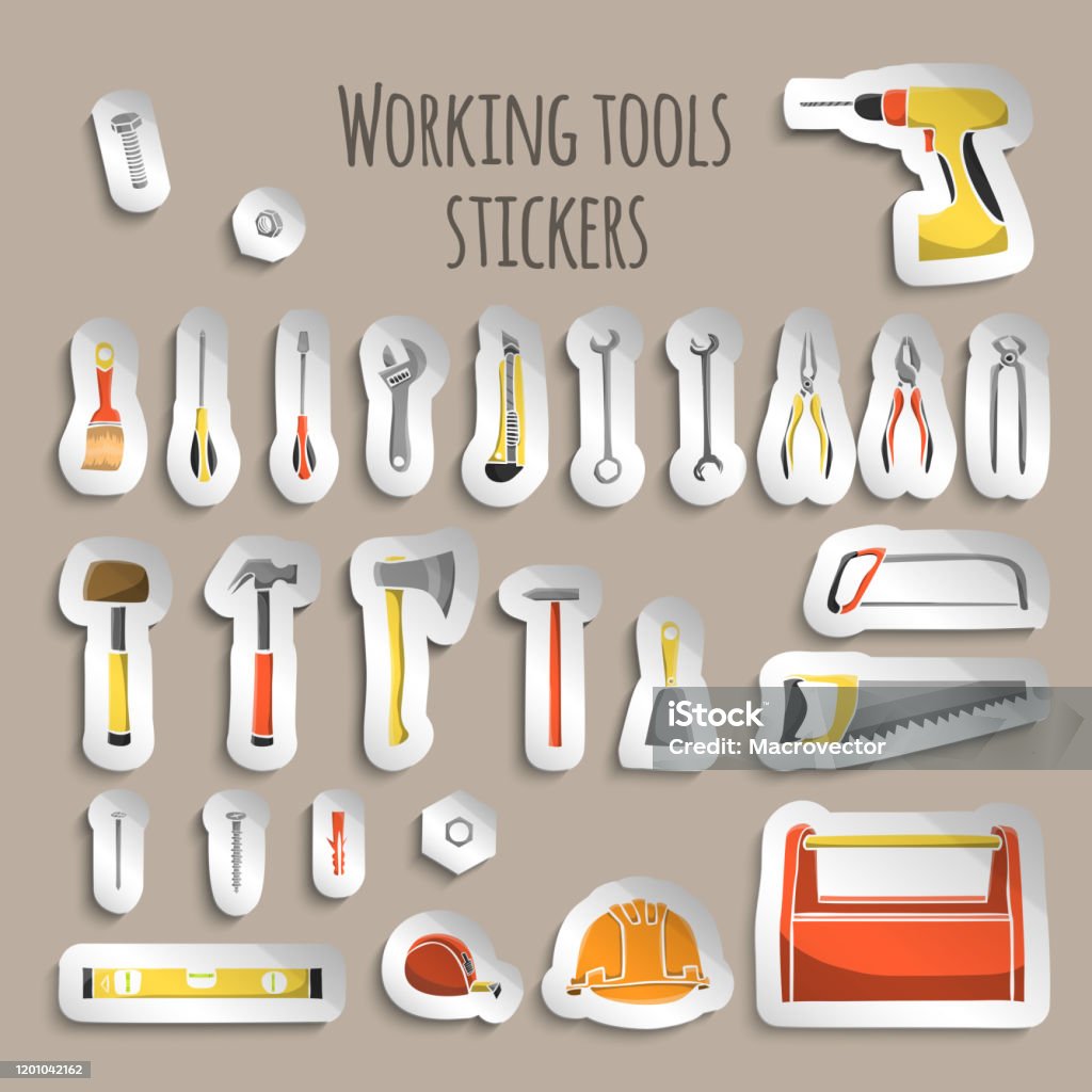 Tool Rental Sticker Tools Stickers Stock Illustration - Download Image Now - Axe, Bolt ...