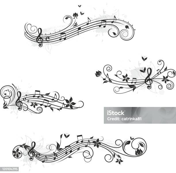 Conjunto De Elementos De Design De Música - Arte vetorial de stock e mais imagens de Nota Musical - Nota Musical, Desenho de Ondas, Ramo - parte de uma planta