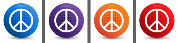 Vector illustration of Peace sign icon abstract halftone round button set