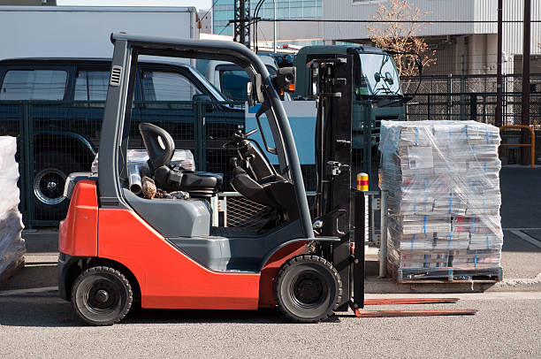 istock Forklift truck parked on the roadside 120104392
