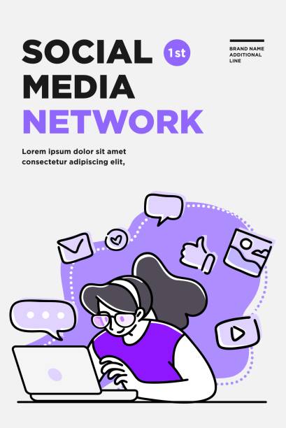 istock Poster, flyer or banner design template. Business concept illustrations. Modern flat outline style. Online media 1201049376