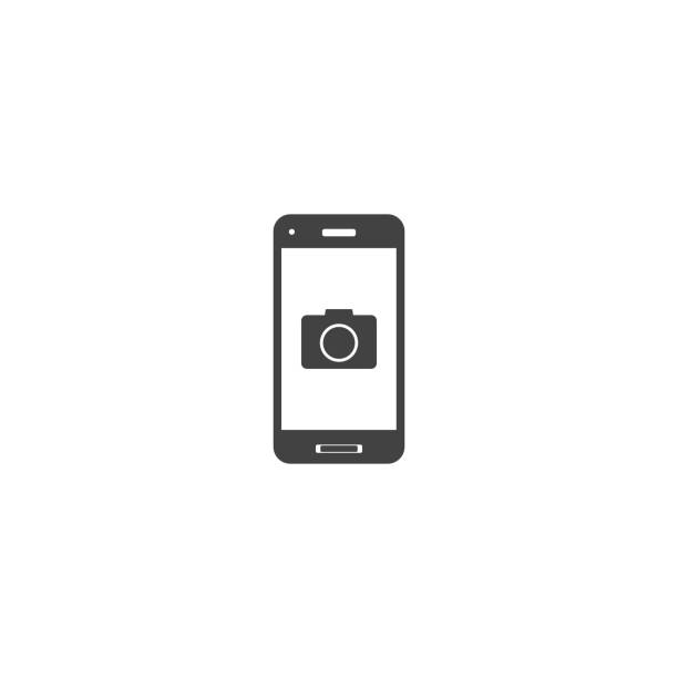 흰색 격리 된 배경에 휴대 전화의 벡터 카메라 아이콘입니다. - flash menu stock illustrations