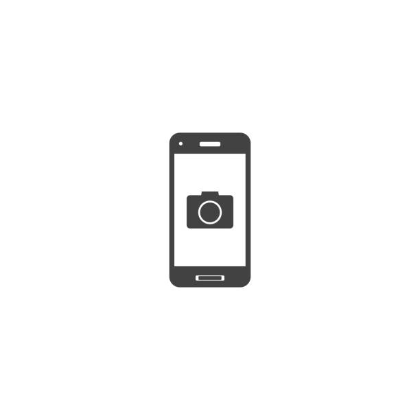 Vector camera icon in the phone  on white isolated background. Vector camera icon in the phone  on white isolated background. Layers grouped for easy editing illustration. For your design. photo messaging stock illustrations