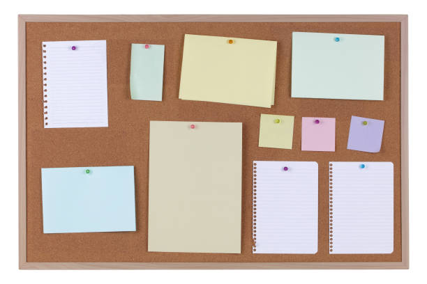 istock Paper reminder notices on a cork notice board on white background with clipping path 1201050872