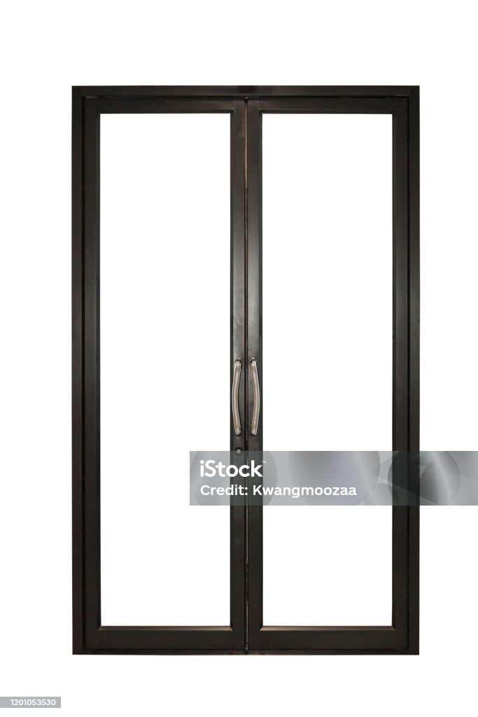 Real Modern Store Front Double Glass Door Window Frame On White Background Stock Photo - Download Image Now - iStock