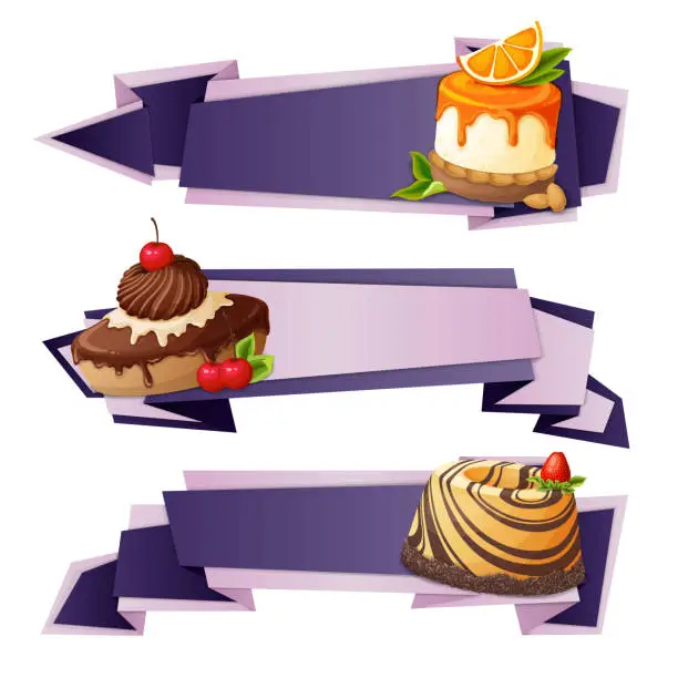 Vector illustration of sweets paper banners 3