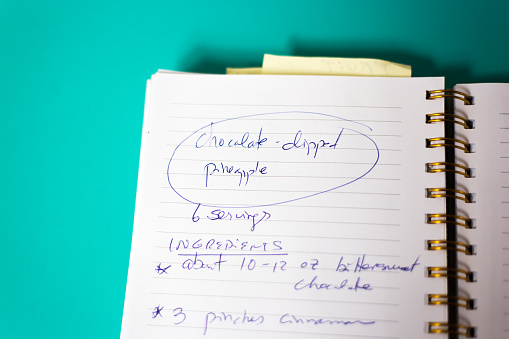 Homemade Recipe Notebook: Handwritten Recipe, Chocolate-Dipped Pineapple