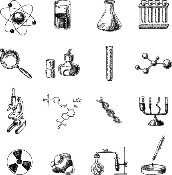 illustrations, cliparts, dessins animés et icônes de croquis d'icône de chimie - medical research medicine laboratory computer graphic