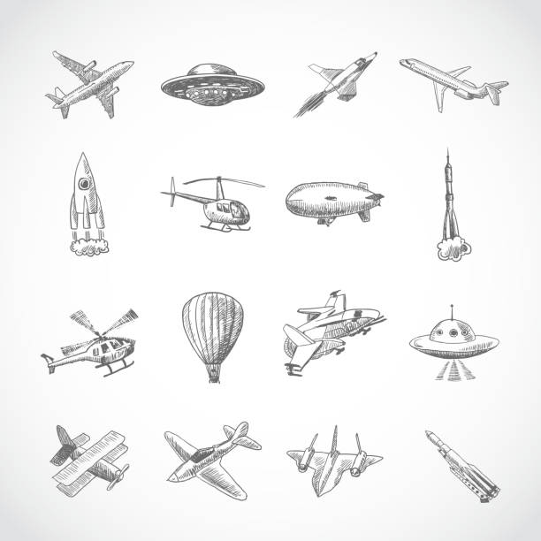 эскиз авиационных иконок - armed forces illustrations stock illustrations