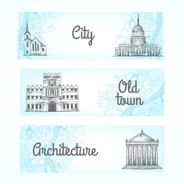 Vector illustration of banners building