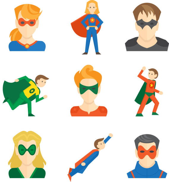 スーパーヒーローアイコンフラット - mask superhero heroes men点のイラスト素材／クリップアート素材／マンガ素材／アイコン素材