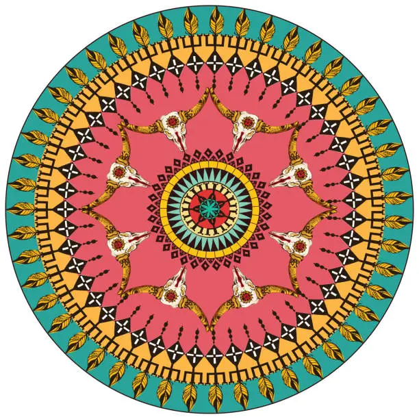 Vector illustration of tribal round ornamental background