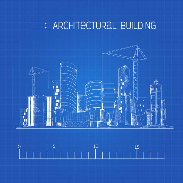 architektonischebau-blaupause - street technology blueprint city stock-grafiken, -clipart, -cartoons und -symbole