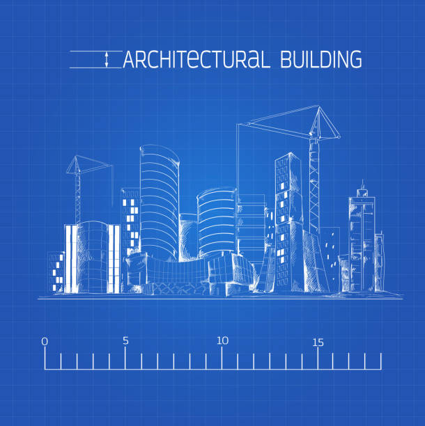 ilustraciones, imágenes clip art, dibujos animados e iconos de stock de plano del edificio arquitectónico - street technology blueprint city