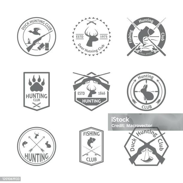 Hunters Label Hunting Label Stock Illustration - Download Image Now - Fishing Rod ...