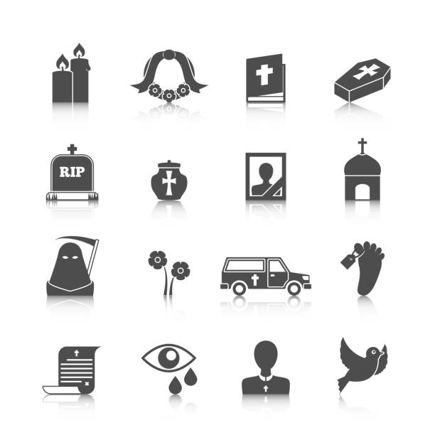 ilustraciones, imágenes clip art, dibujos animados e iconos de stock de iconos funerarios - ataud