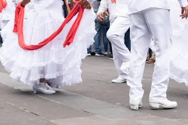 Woman and man shoes. Woman and man dancing with traditional clothes from Veracruz, Mexico