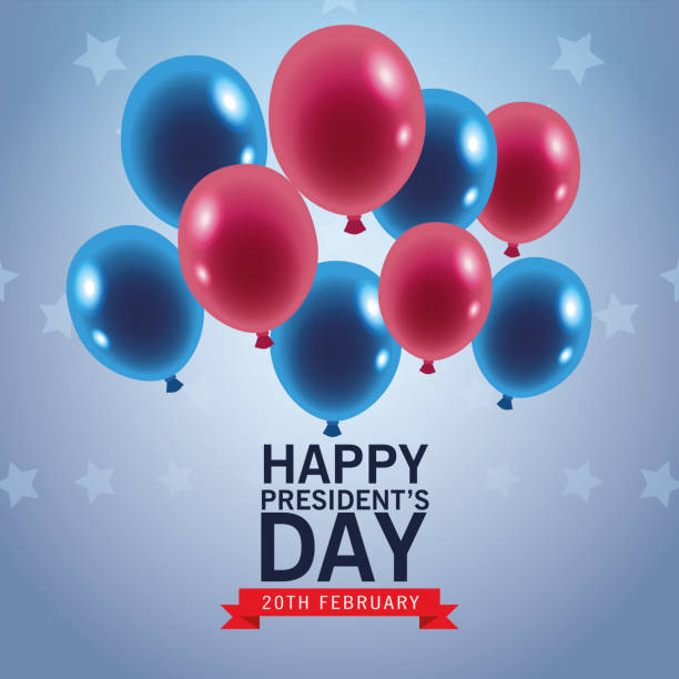 счастливые прези�денты день плакат с воздушными шарами гелия - vertical usa greeting washington dc stock illustrations