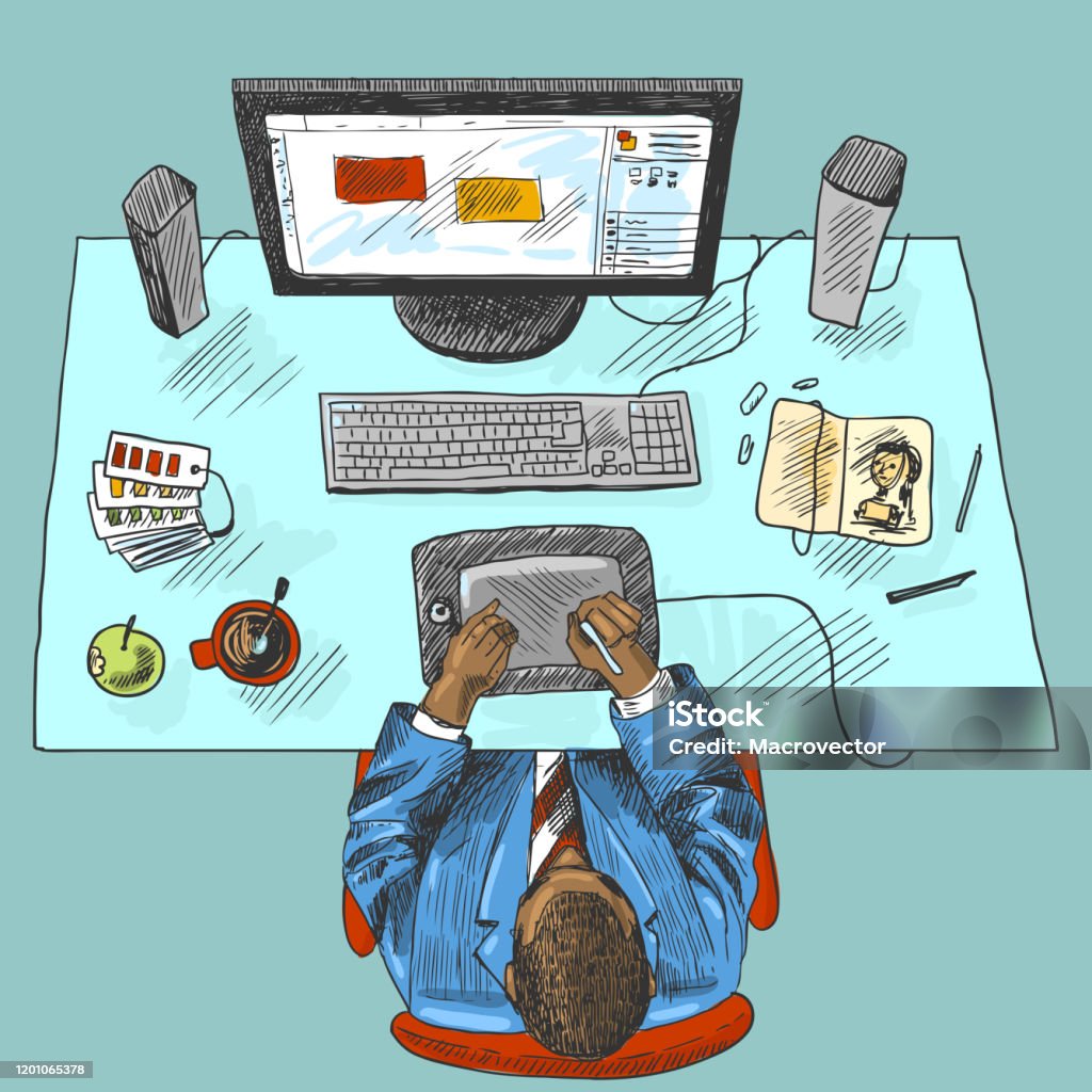 Visual Workplace Drawing Work Place Sketch Stock Illustration - Download Image Now - Abstract ...
